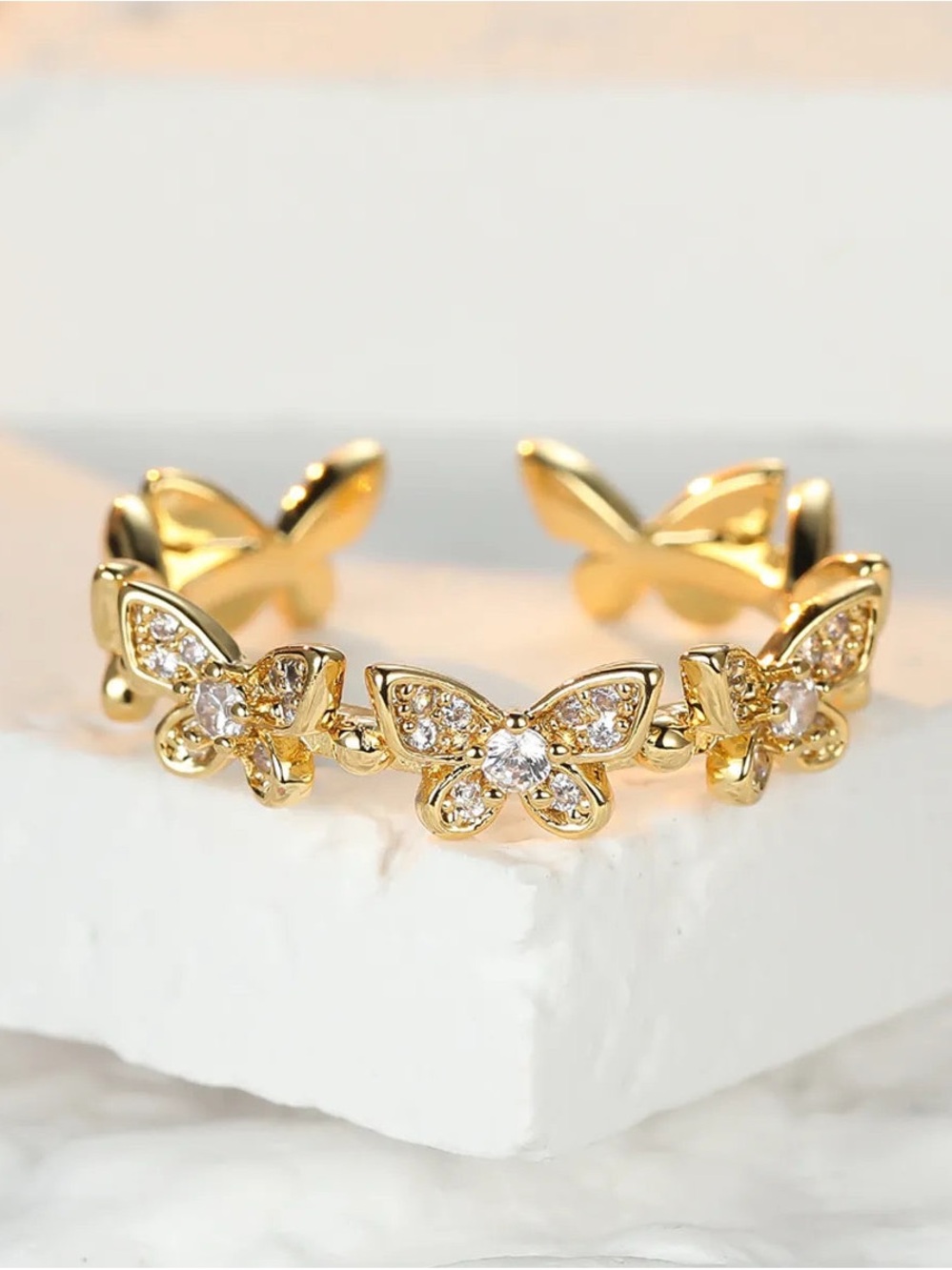 Gold Butterfly Pavé Ring — Women's Gold Butterfly Band